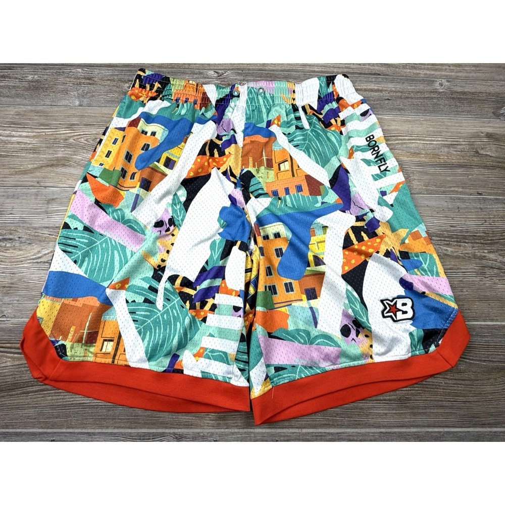 Born Fly Men's 2XL Mesh Shorts Graphic Print Elastic Waist NO DRAWSTRING!
